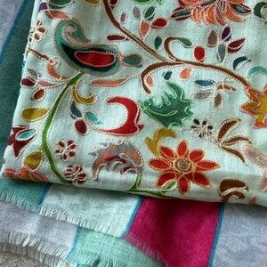 Dubai multi colored floral chainstitch embroidered pashmina scarf ~30 x 79 in